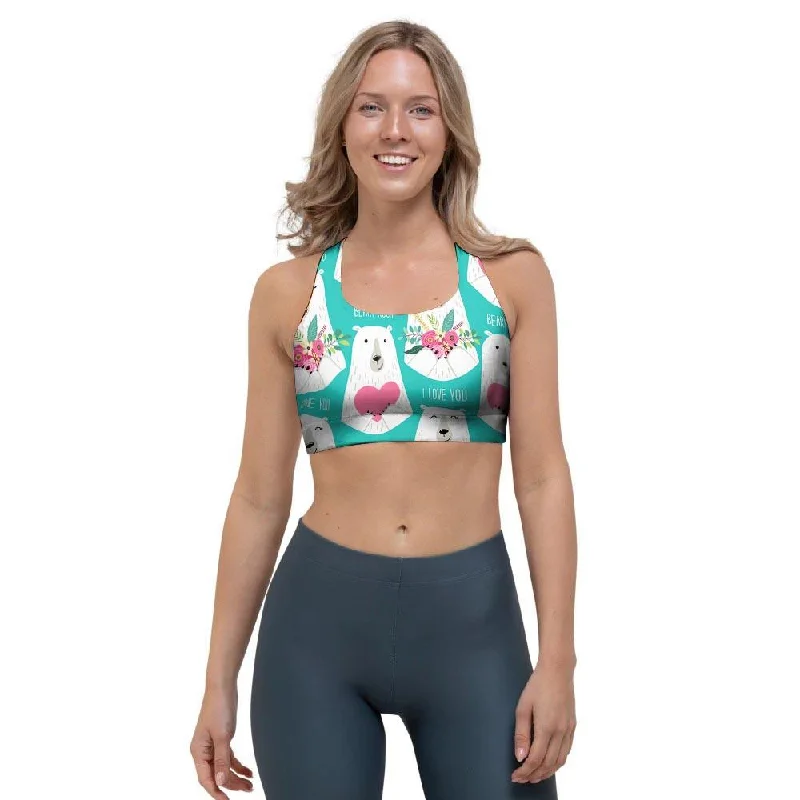 White Mama Bear Sports Bra Adjustable Back Bra