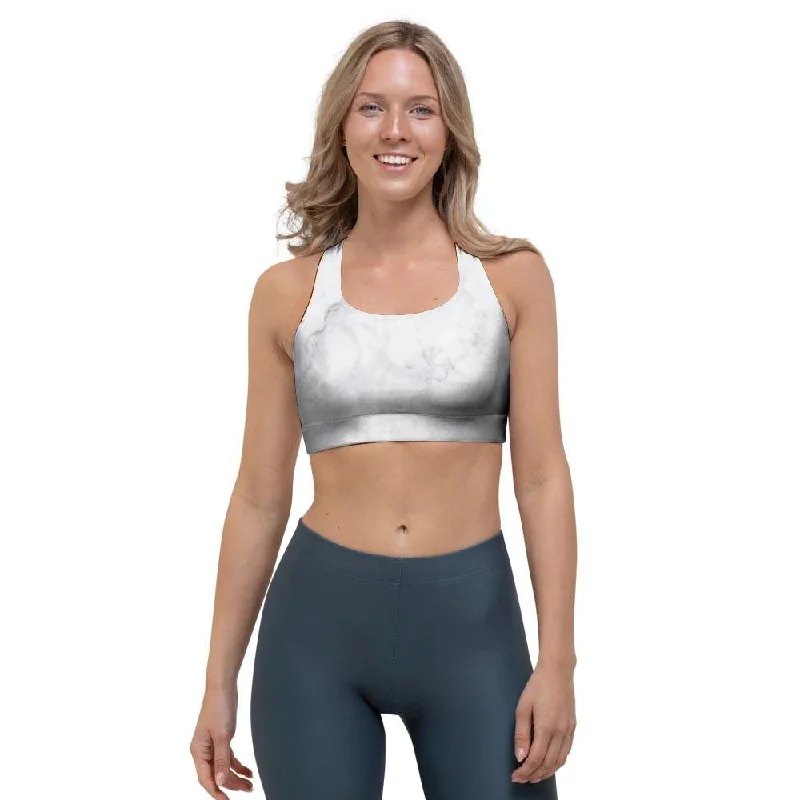 White Marble Sports Bra Sports Support Bra