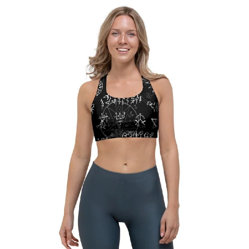 Witch Sign Print Sports Bra Adjustable Bra Straps