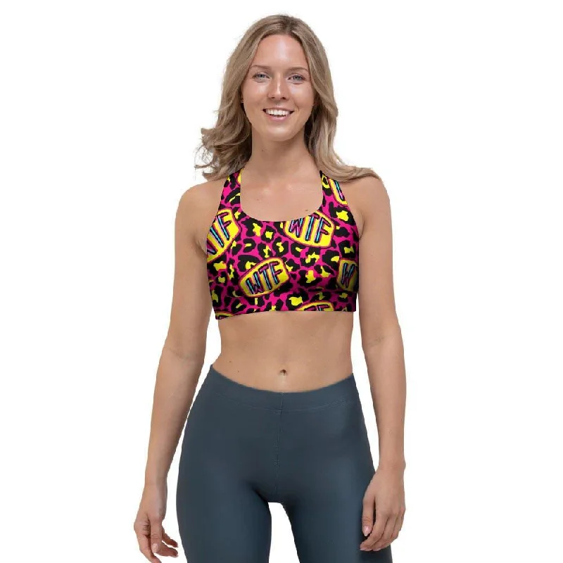 WTF Cheetah Hiphop Graffiti Print Sports Bra Casual Bralette Set