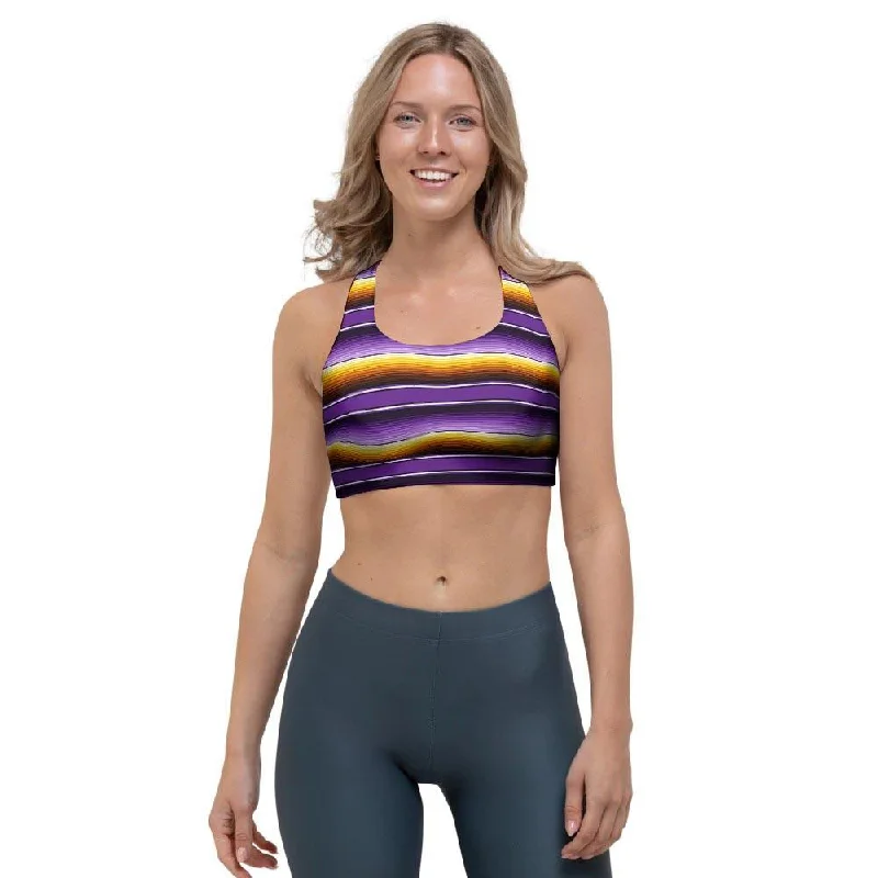 Yellow And Purple Mexican Baja Sports Bra Lightweight Cotton Bra