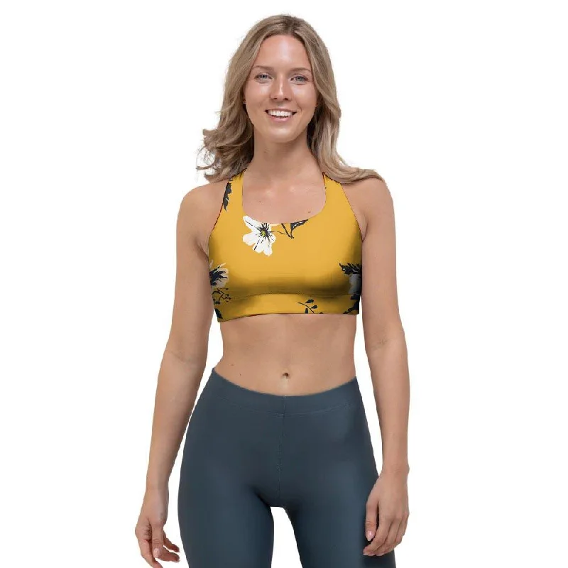 Yellow Flower Print Sports Bra Classic Wire-Free Bra