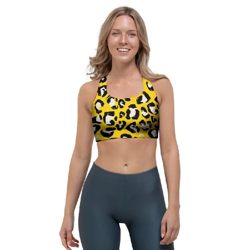 Yellow Leopard Sports Bra Trendy Sports Bra
