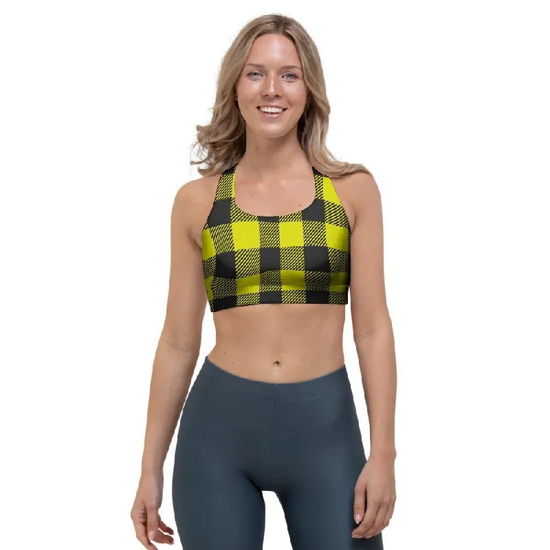 Yellow Plaid Sports Bra Seamless Fit Bra