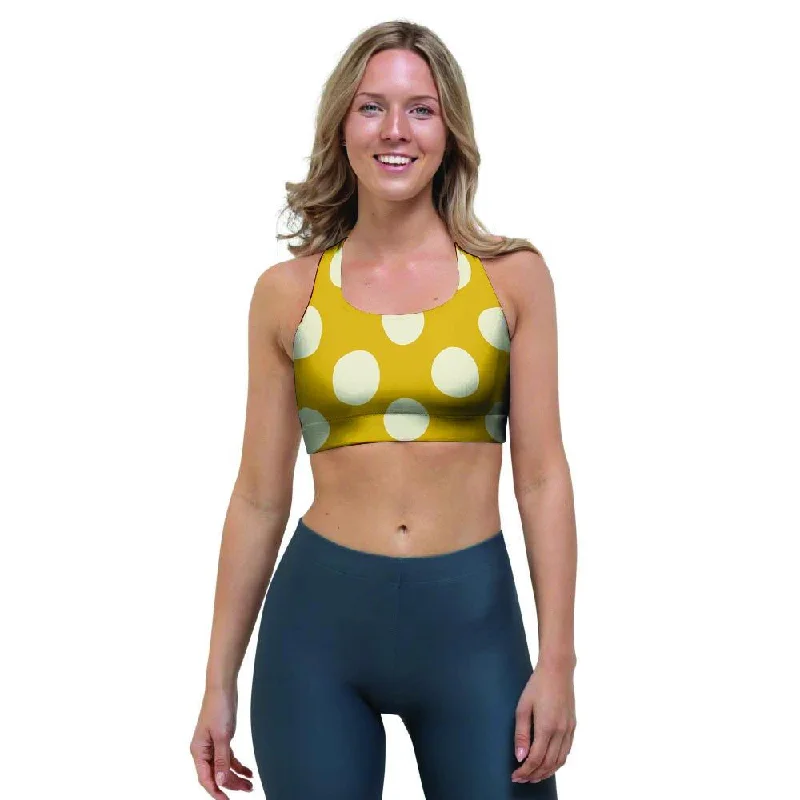 Yellow Polka Dot Sports Bra Push-Up Wireless Bra