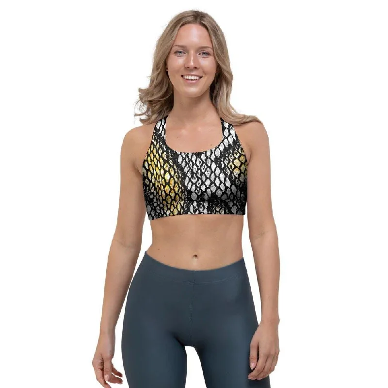 Yellow Snakeskin print Sports Bra