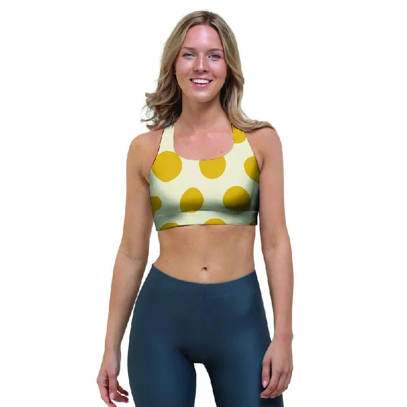 Yellow White Polka Dot Sports Bra