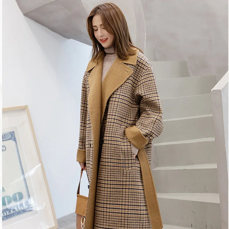 2019 Autumn Winter Women Plaid Coat Fashion Long Woolen Coat Loose Wool Blends Women Jackets Outwear Elegant Long Overcoat Denim Jacket Leather Jacket Suede Jacket 2019 Autumn Winter Women Plaid Coat Fashion Long Woolen Coat Loose Wool Blends Women Jackets Outwear Elegant Long Overcoat Denim Jacket Leather Jacket Suede Jacket