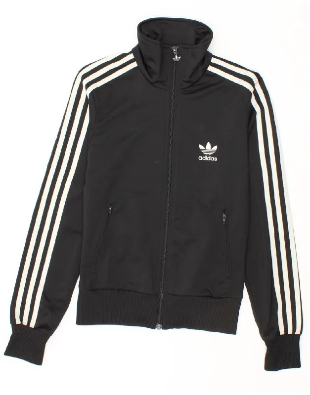 ADIDAS Womens Graphic Tracksuit Top Jacket EU 34 XS Black Polyester