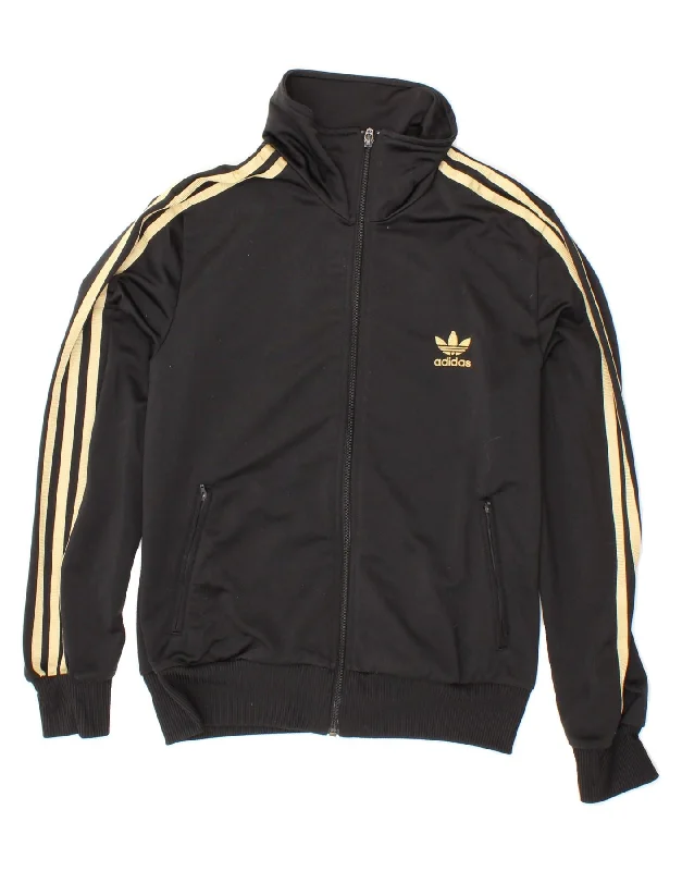 ADIDAS Womens Graphic Tracksuit Top Jacket IT 44 Medium Black Polyester