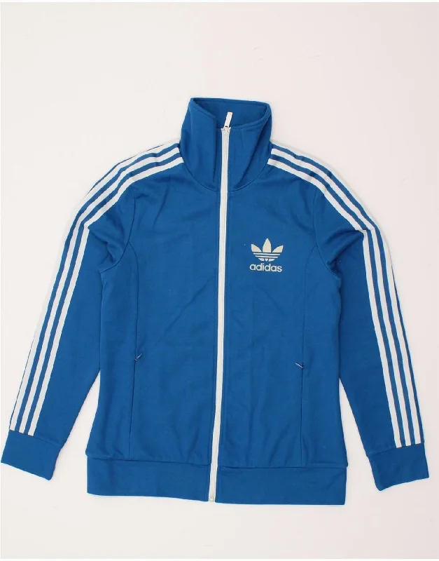 ADIDAS Womens Tracksuit Top Jacket IT 40 Small Blue Polyester