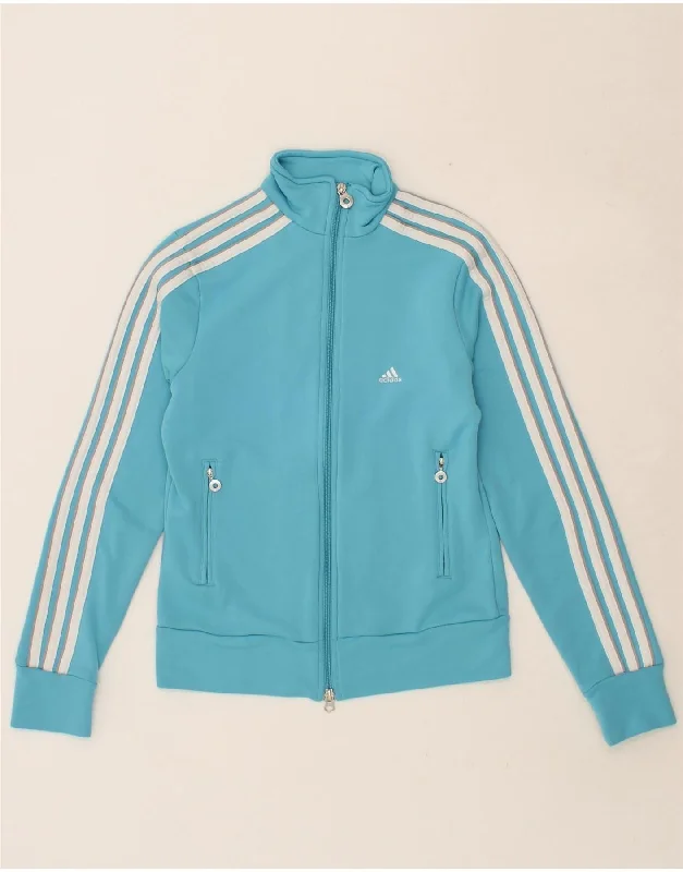 ADIDAS Womens Tracksuit Top Jacket UK 10 Small Blue Polyester