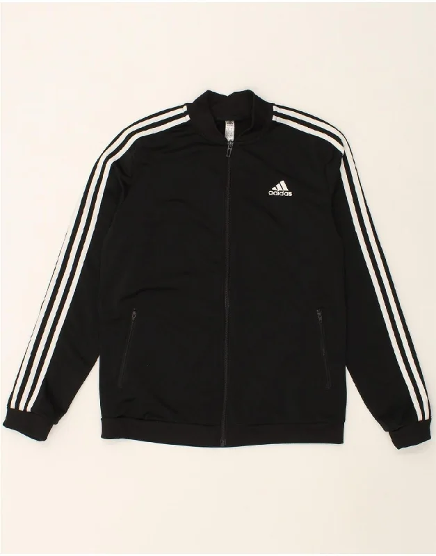 ADIDAS Womens Tracksuit Top Jacket UK 12/14 Medium Black Polyester