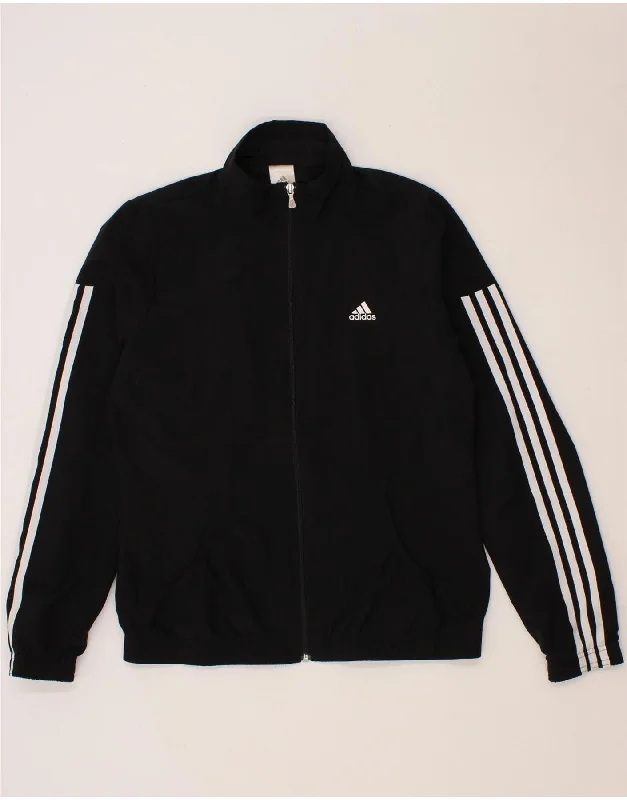 ADIDAS Womens Tracksuit Top Jacket UK 14 Large Black Polyester Jacket Blazer Coat