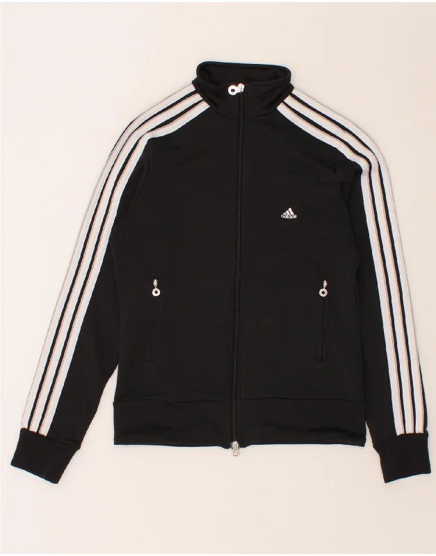 ADIDAS Womens Tracksuit Top Jacket UK 14 Medium Black Polyester Nylon Fabric Polyester Fabric Spandex Fabric