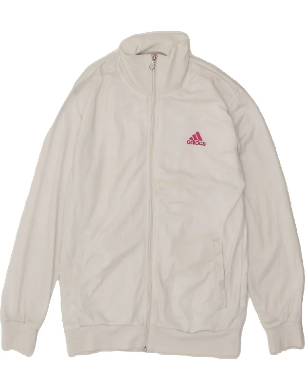 ADIDAS Womens Tracksuit Top Jacket UK 14 Medium White Polyester