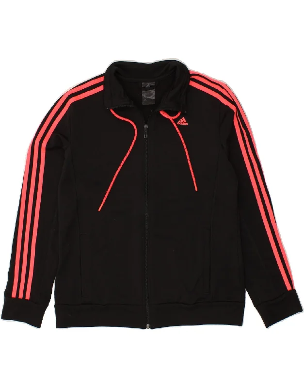 ADIDAS Womens Tracksuit Top Jacket UK 16 Large Black Polyester