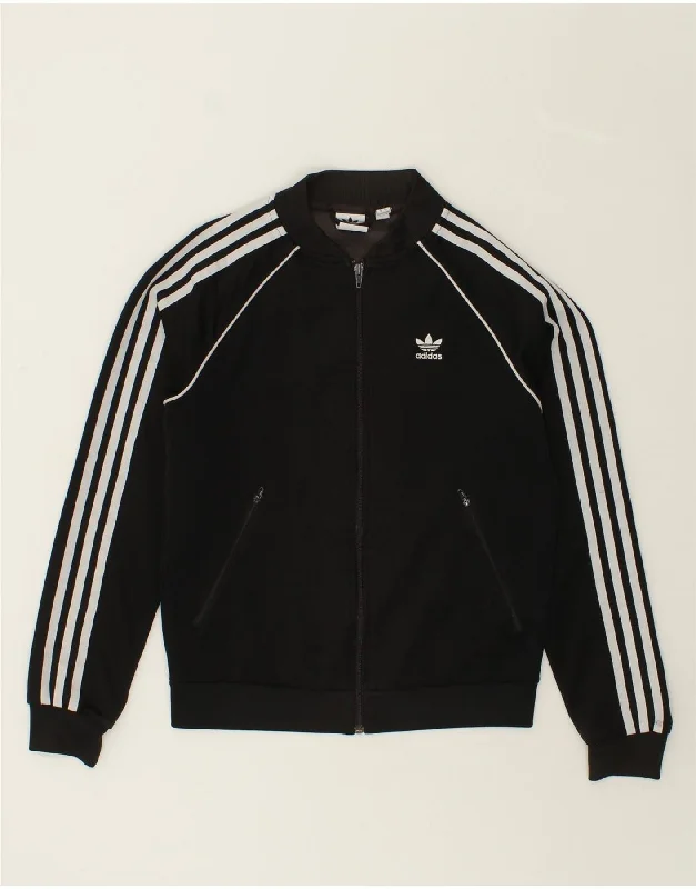 ADIDAS Womens Tracksuit Top Jacket UK 8 Small Black Polyester Tiered Jacket Buttoned Jacket Zippered Jacket
