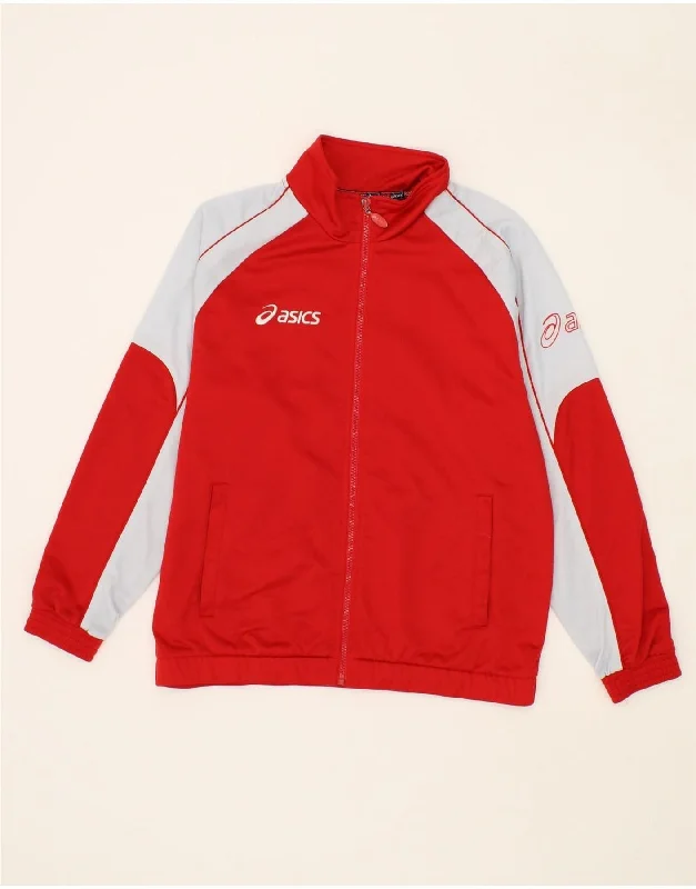 ASICS Womens Tracksuit Top Jacket UK 14 Medium Red Colourblock Polyester