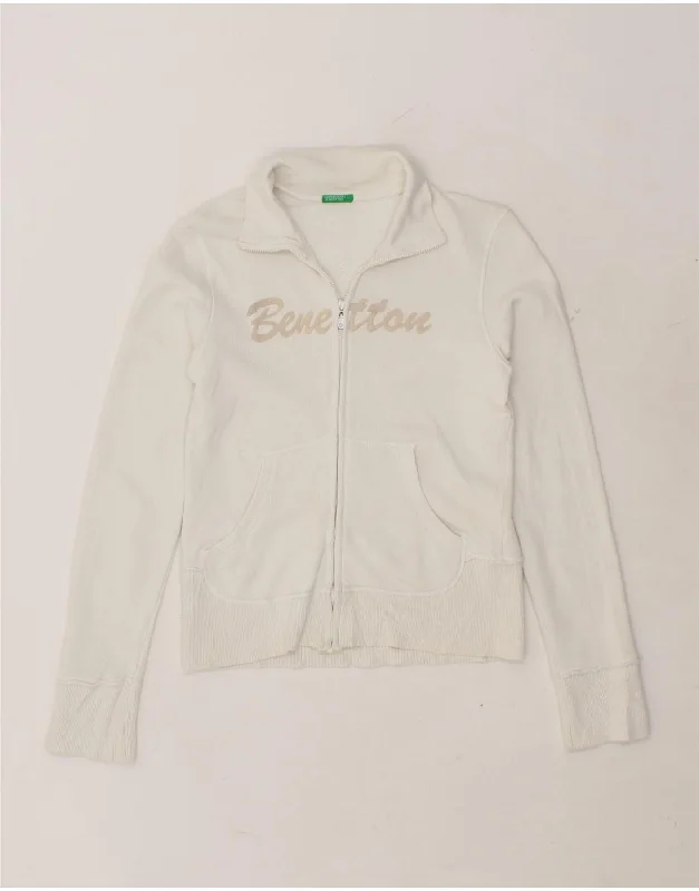 BENETTON Womens Graphic Tracksuit Top Jacket UK 10 Small White