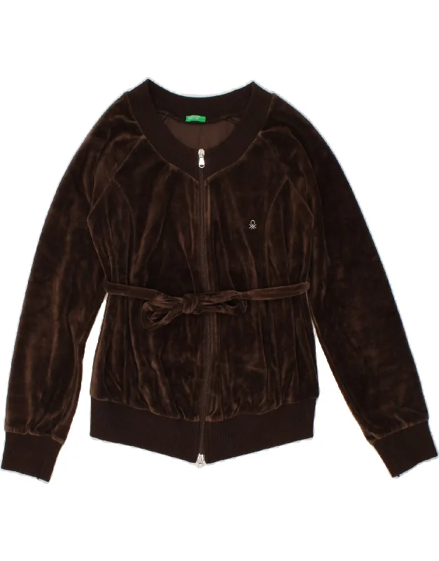 BENETTON Womens Velour Tracksuit Top Jacket UK 6 XS Brown Stand-Up Collar Roll-Neck Collar Turtle Neck BENETTON Womens Velour Tracksuit Top Jacket UK 6 XS Brown Stand-Up Collar Roll-Neck Collar Turtle Neck