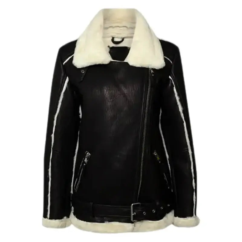 Black Shearling Leather Jacket Faux Fur Fabric Real Fur Fabric Shearling Fabric