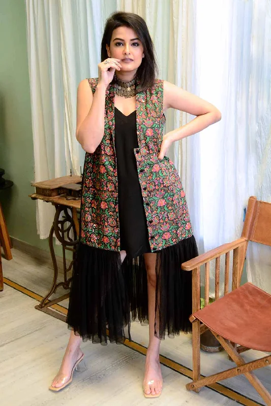 Block Printed Tulle Jacket Cum Dress