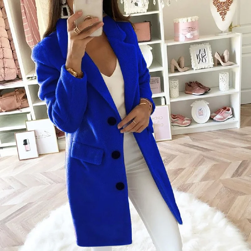Casual Wool Blend Jackets Women Wool Jacket Female Plus Size Long Sleeve Winter Women Long Wool Coat Manteau Femme Hivers Fleece Fabric Down Fabric Feather Fabric