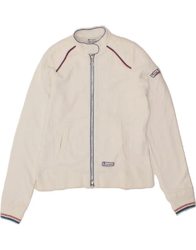 CHAMPION Womens Tracksuit Top Jacket UK 14 Large White Cotton Wool Jacket Cashmere Jacket Tweed Jacket