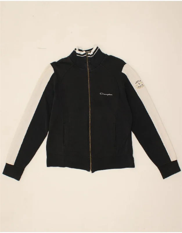 CHAMPION Womens Tracksuit Top Jacket UK 14 Medium Black Colourblock Cotton Welt Pockets Slit Pockets Flap Pockets CHAMPION Womens Tracksuit Top Jacket UK 14 Medium Black Colourblock Cotton Welt Pockets Slit Pockets Flap Pockets