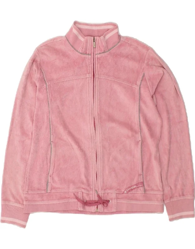 CHAMPION Womens Tracksuit Top Jacket UK 14 Medium Pink Cotton