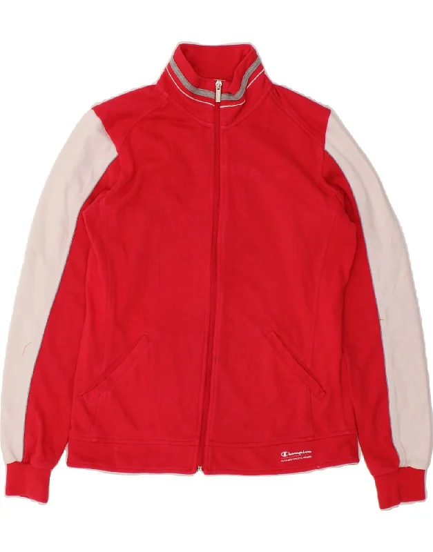 CHAMPION Womens Tracksuit Top Jacket UK 14 Medium Red Colourblock Cotton