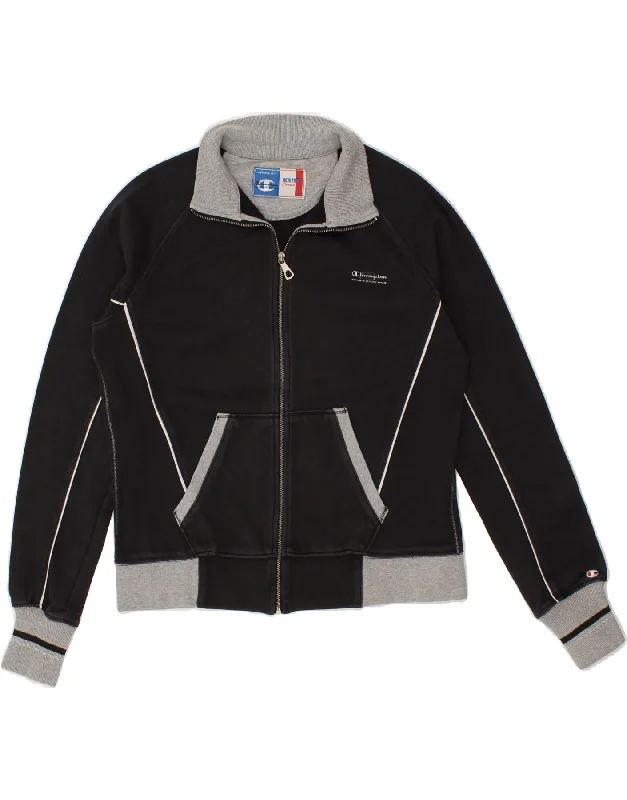 CHAMPION Womens Tracksuit Top Jacket UK 16 Large Black Cotton Zip Front Button Front Snap Front CHAMPION Womens Tracksuit Top Jacket UK 16 Large Black Cotton Zip Front Button Front Snap Front