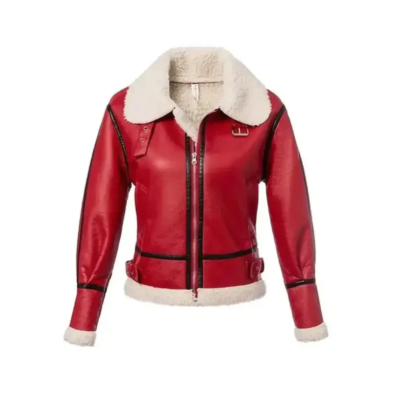 Christmas Red Leather Shearling Jacket Tailored Jacket Straight Jacket A-Line Jacket Christmas Red Leather Shearling Jacket Tailored Jacket Straight Jacket A-Line Jacket