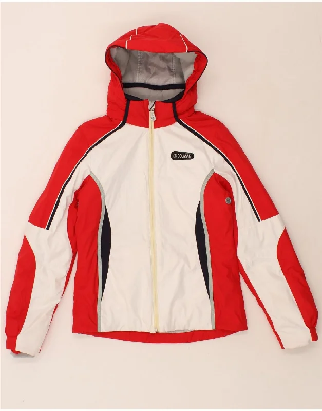 COLMAR Womens Hooded Ski Jacket IT 42 Medium Red Colourblock Collared Jacket Crew Neck Jacket Turtle Neck Jacket COLMAR Womens Hooded Ski Jacket IT 42 Medium Red Colourblock Collared Jacket Crew Neck Jacket Turtle Neck Jacket