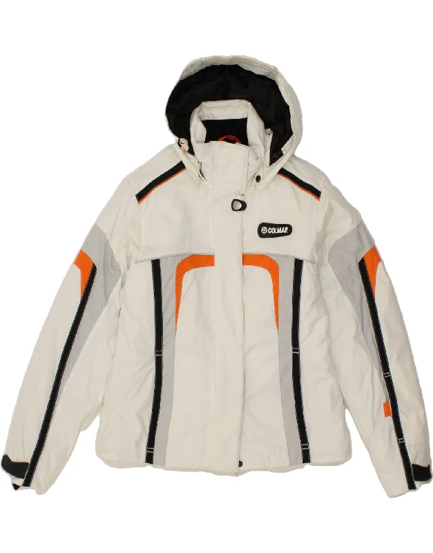COLMAR Womens Hooded Ski Jacket IT 48 XL White Colourblock Polyamide Ribbed Jacket Pleated Jacket Ruffled Jacket COLMAR Womens Hooded Ski Jacket IT 48 XL White Colourblock Polyamide Ribbed Jacket Pleated Jacket Ruffled Jacket