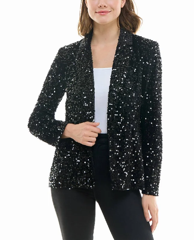 Dani Velvet Sequin Jacket In Very Black