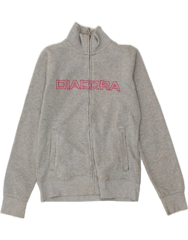 DIADORA Womens Graphic Tracksuit Top Jacket UK 14 Medium Grey Polyester