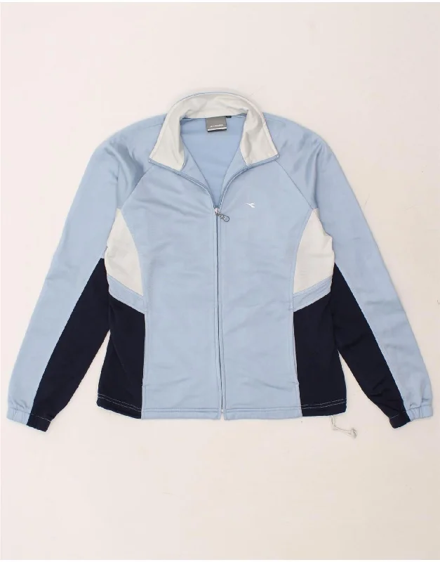 DIADORA Womens Tracksuit Top Jacket UK 14 Medium Blue Colourblock Front Pockets Side Pockets Patch Pockets DIADORA Womens Tracksuit Top Jacket UK 14 Medium Blue Colourblock Front Pockets Side Pockets Patch Pockets