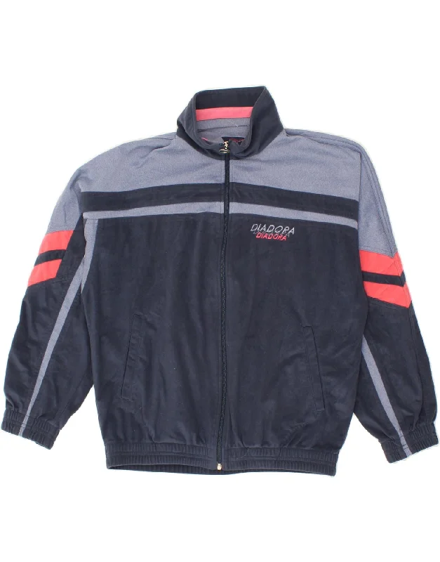 DIADORA Womens Tracksuit Top Jacket UK 16 Large Navy Blue Colourblock Denim Fabric Leather Fabric Suede Fabric DIADORA Womens Tracksuit Top Jacket UK 16 Large Navy Blue Colourblock Denim Fabric Leather Fabric Suede Fabric