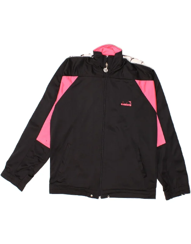 DIADORA Womens Tracksuit Top Jacket UK 20 2XL Black Colourblock Polyester