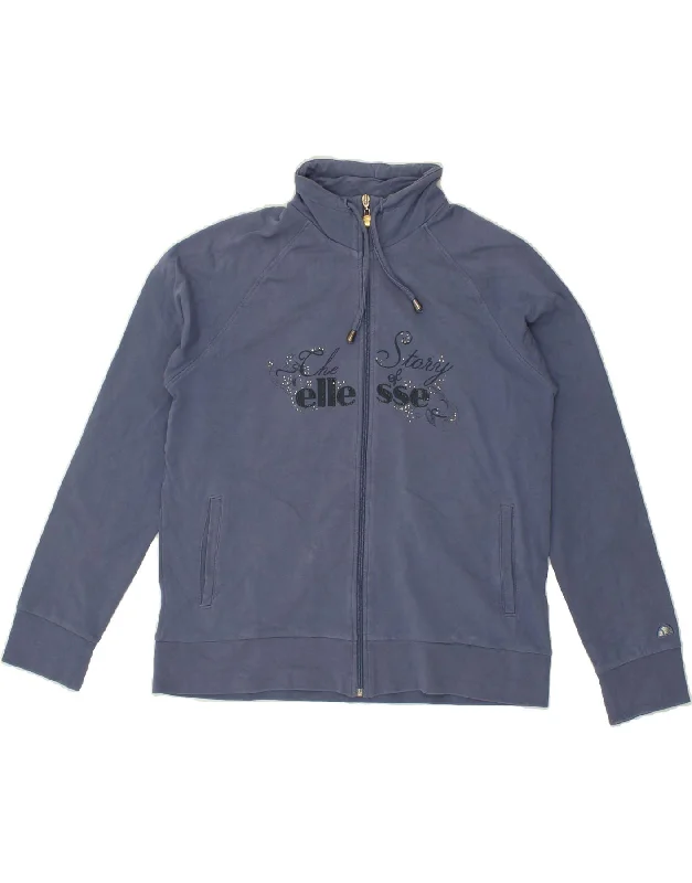 ELLESSE Womens Graphic Tracksuit Top Jacket UK 16 Large Navy Blue Cotton Stand-Up Collar Roll-Neck Collar Turtle Neck ELLESSE Womens Graphic Tracksuit Top Jacket UK 16 Large Navy Blue Cotton Stand-Up Collar Roll-Neck Collar Turtle Neck