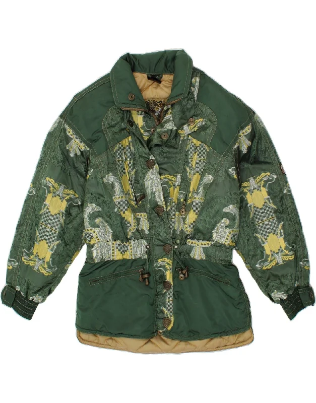 EMMEGI Womens Abstract Pattern Ski Jacket EU 36 Small Green Polyester Snapped Jacket Toggled Jacket Drawstring Jacket EMMEGI Womens Abstract Pattern Ski Jacket EU 36 Small Green Polyester Snapped Jacket Toggled Jacket Drawstring Jacket