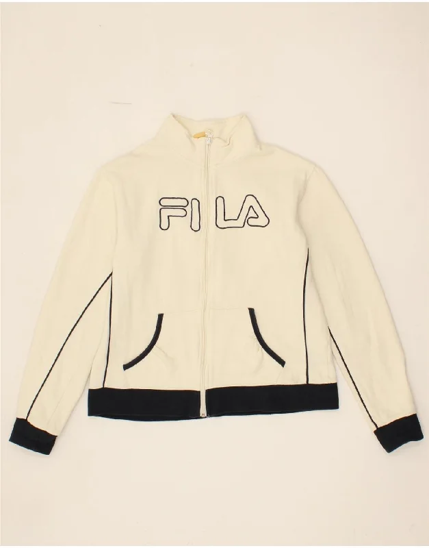 FILA Womens Graphic Tracksuit Top Jacket UK 16 Large Off White Colourblock