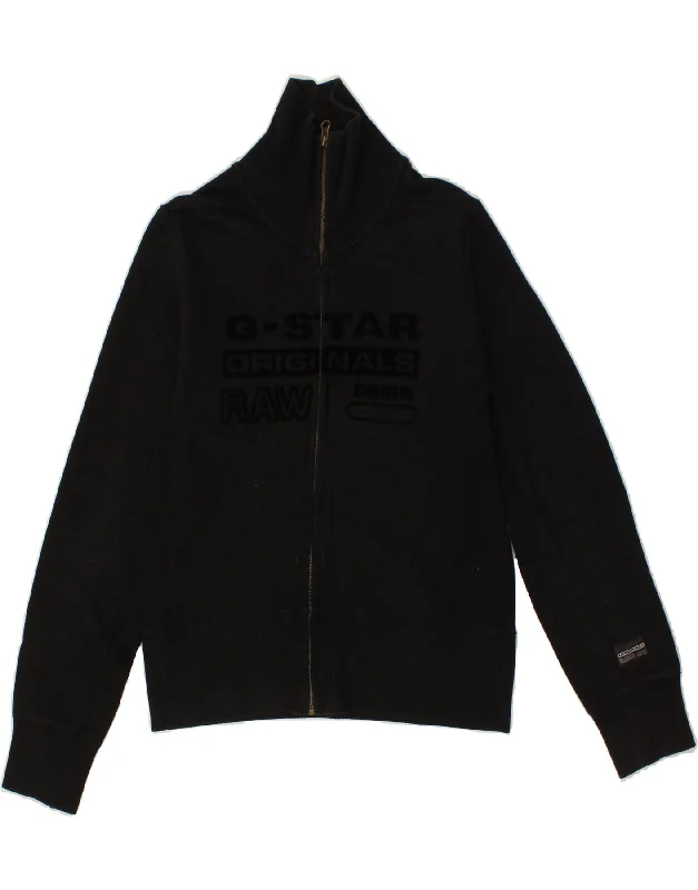 G-STAR Womens Graphic Tracksuit Top Jacket UK 14 Medium Black Cotton