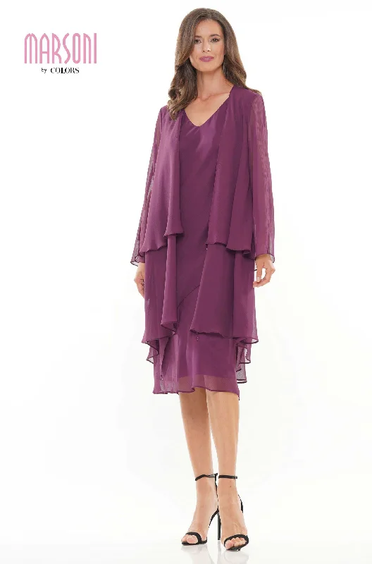 Marsoni by Colors -M307 Chiffon Sheath Dress With Jacket Boat Neck Shawl Collar Notched Collar Marsoni by Colors -M307 Chiffon Sheath Dress With Jacket Boat Neck Shawl Collar Notched Collar