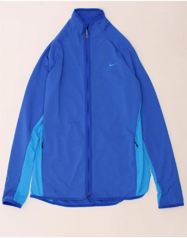 NIKE Womens Dri Fit Tracksuit Top Jacket UK 14 Large Blue Colourblock