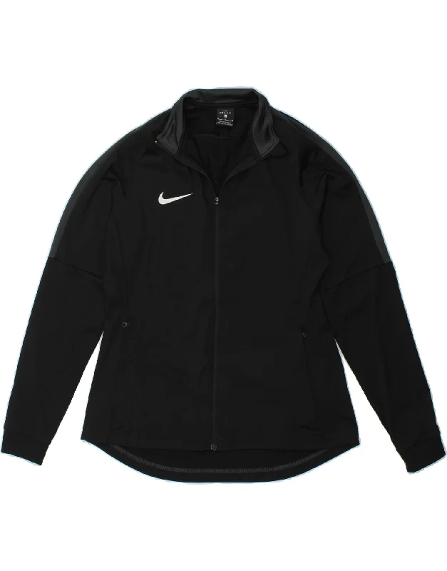 NIKE Womens Dri Fit Tracksuit Top Jacket UK 14 Medium Black Polyester