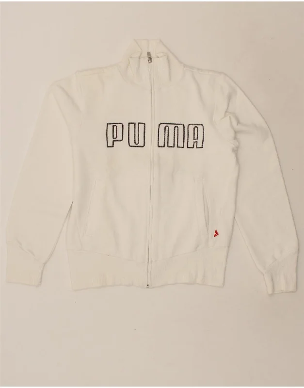 PUMA Womens Graphic Tracksuit Top Jacket UK 10 Small White Cotton