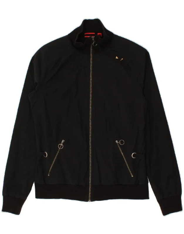 PUMA Womens Tracksuit Top Jacket UK 12 Medium Black Front Pockets Side Pockets Patch Pockets